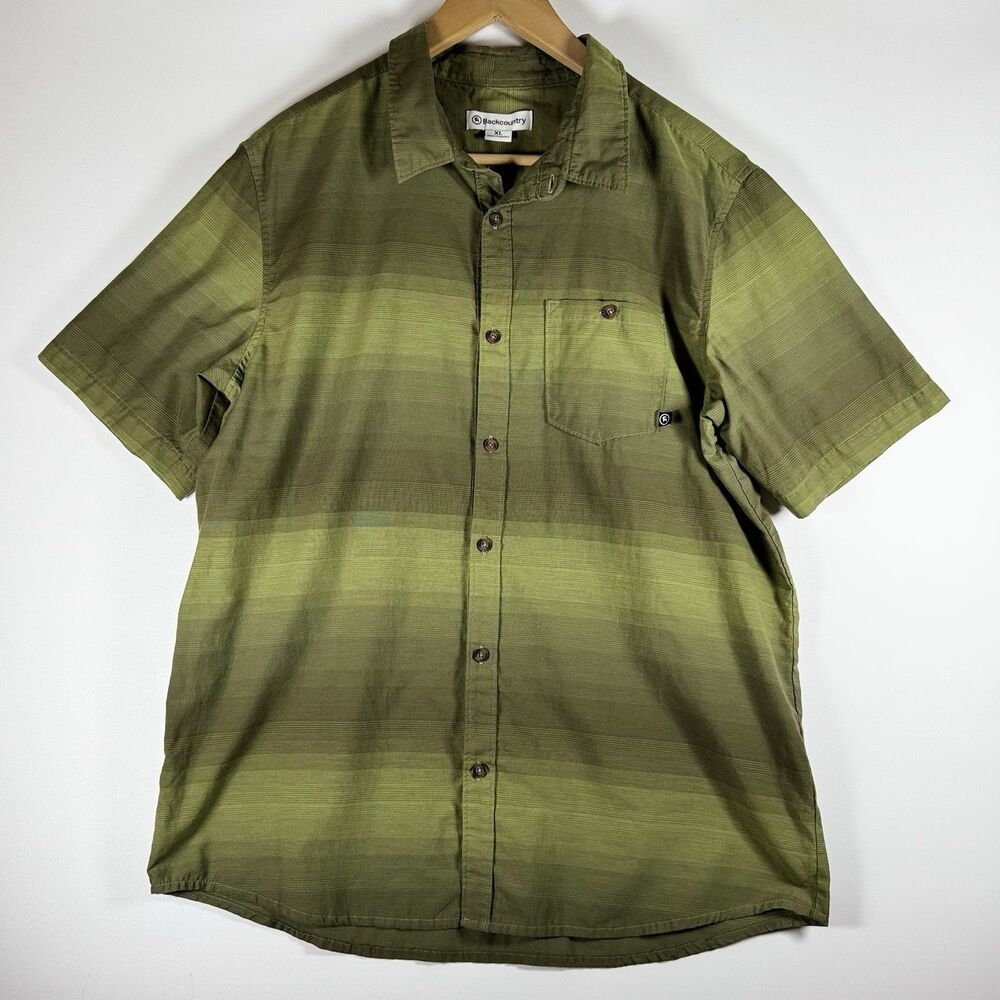 Backcountry Shirt‎ Men Extra Large Green Short Sleeve Striped Organic Cotton